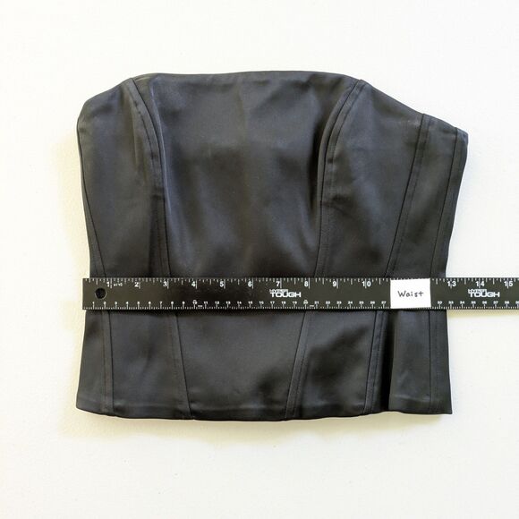 Aritzia Ten Castle Black Satin Bustier Corset Top S Boning Full Zip Strapless - Picture 12 of 13